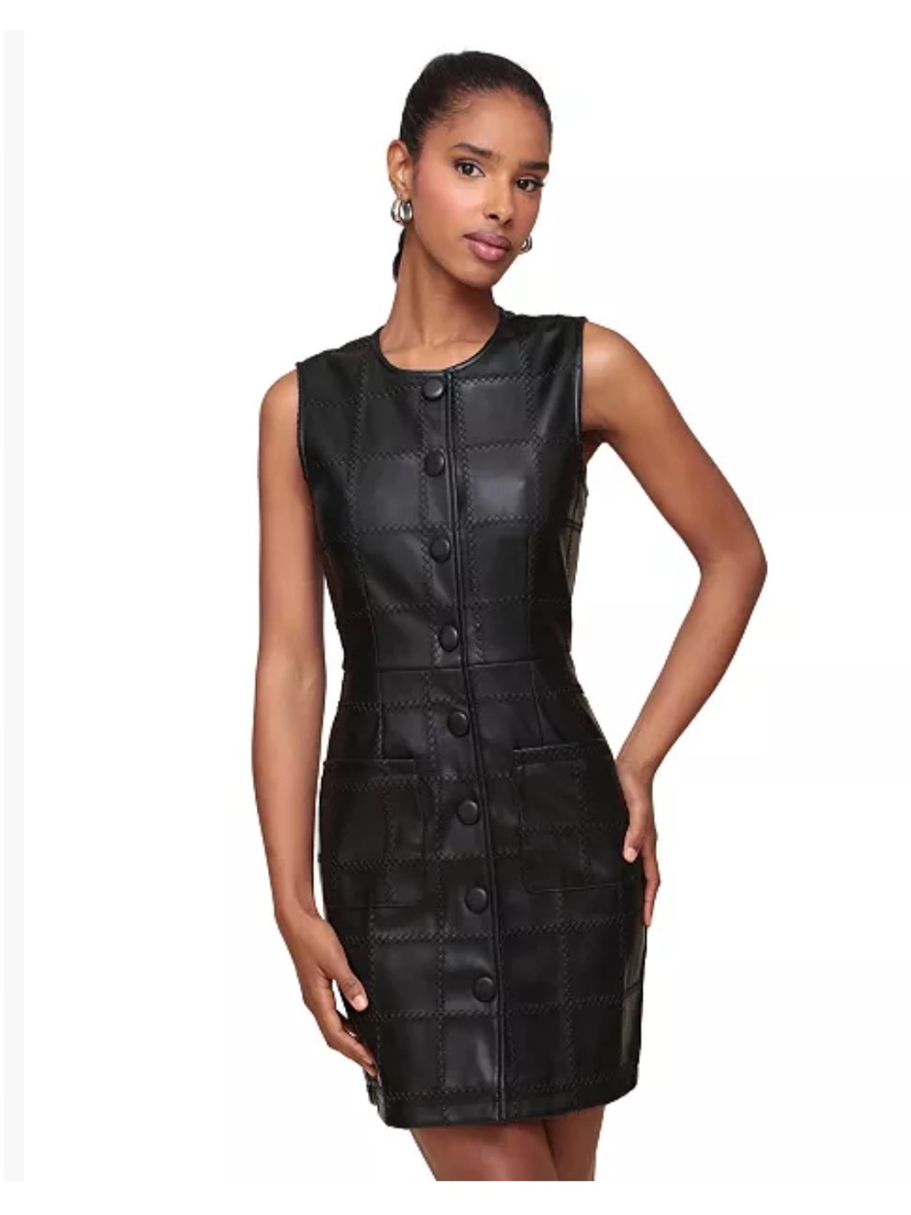Avec Les Filles Seamed Faux Leather Minidress in Black